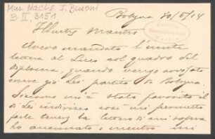 Visitenkarte an Ferruccio Busoni : 20.06.1914
