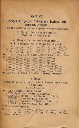Joh. Fr. Heuner's Rechen-Aufgaben : mit gleichmäßiger Berücksichtigung des Kopf- und Zifferrechnens, 6/7. Ergebnisse nebst weiterem Übungsstoffe zum VI. u. VII. Schülerhefte: Oberklasse