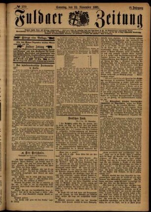 Erste Ausgabe vom Sonntag, den 22. November 1891.