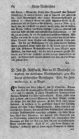 Lehrbuch der christlichen Moraltheologie.