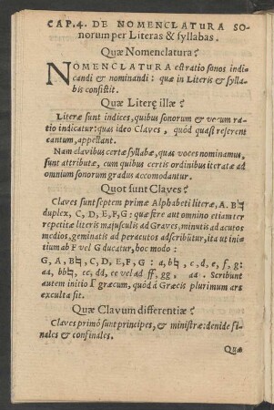 Cap. 4. De Nomenclatura Sonorum per Literas & syllabas.