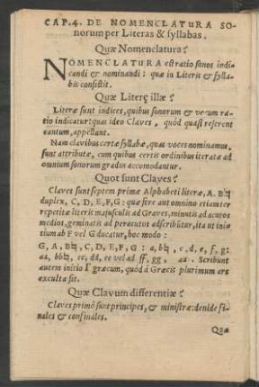 Cap. 4. De Nomenclatura Sonorum per Literas & syllabas.
