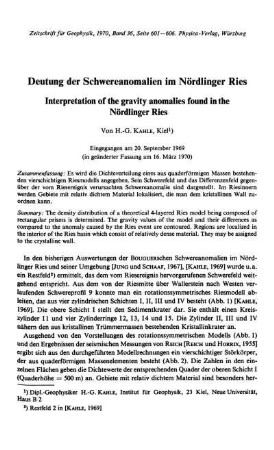 Deutung der Schwereanomalien im Nördlinger Ries