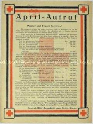 Flugblatt mit dem Aufruf ds Roten Kreuzes zu weiteren Spenden