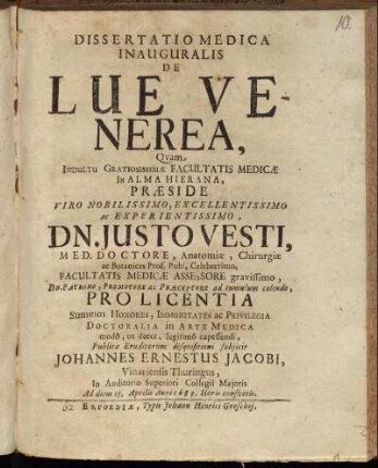 Dissertatio Medica Inauguralis De Lue Venerea