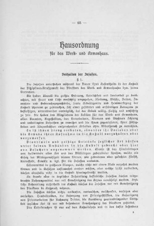 Hausordnung für das Werk- und Armenhaus.