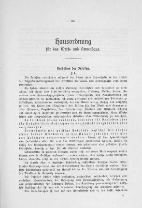 Hausordnung für das Werk- und Armenhaus.