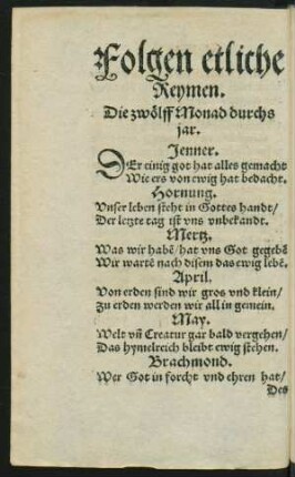 Folgen etliche Reymen. Die zwölff Monad durchs jar.