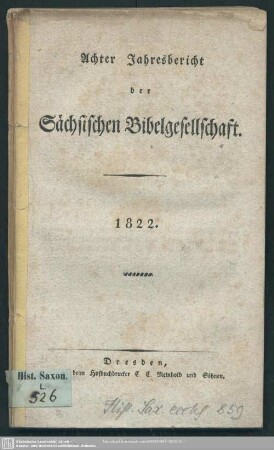 8.1822: Jahresbericht der Sächsischen Bibel-Gesellschaft