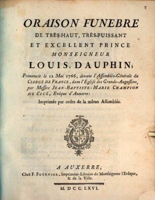 Oraison funebre de ... Louis Dauphin