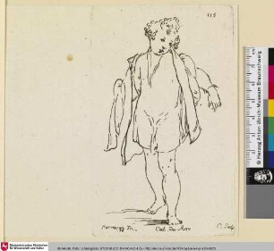 [Ein Knabe mit einem leichten Hemd bekleidet; Un Enfant, debout, vêtu d'une sorte de chemise]