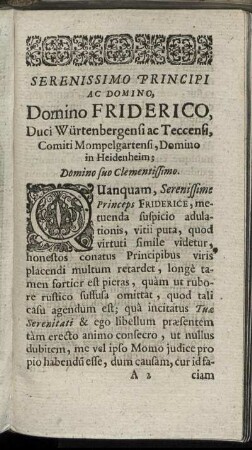Serenissimo Principi Ac Domino Domino Friderico, Duci Würtenbergensi ac Teccensi ...