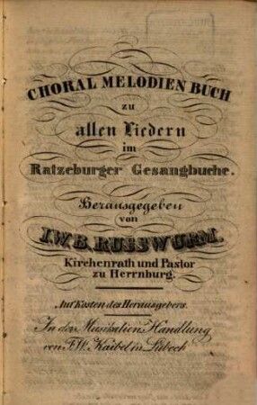 Choral-Melodien-Buch zu allen Liedern im Ratzeburger Gesangbuche