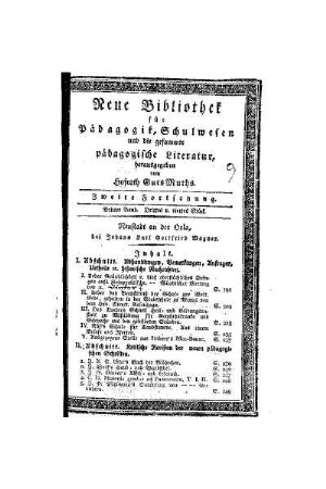 Inhalt [dritter Band, drittes u. viertes Stück]