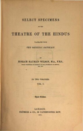 Works. 11, Vol. 11 : Select specimens of the theatre of the Hindus ; 1
