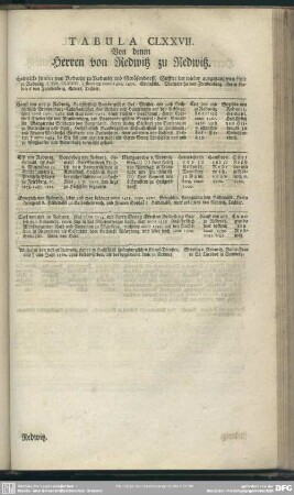 Tabula CLXXVII. Von denen Herren von Redwitz zu Redwitz