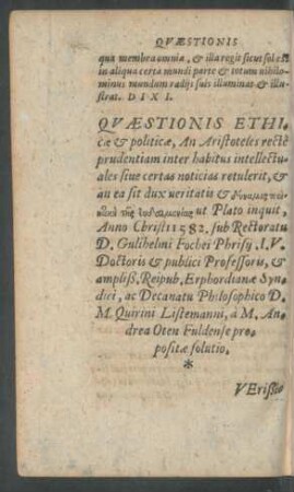 Quaestionis Ethicae et politicae ...