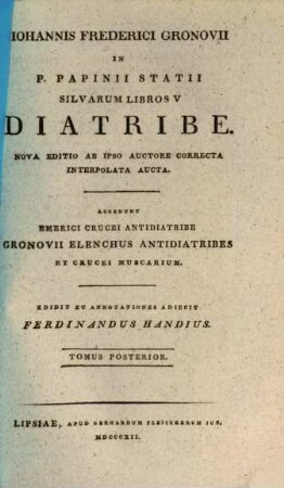 Johannis Frederici Gronovii in P. Papinii Statii Sylvarum libros V. diatribe, 2