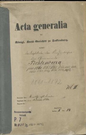 Kirchenbuchduplikat (GHT 1861-1874) der evangelischen Gemeinde. (Gemeinde: Evangelische Gemeinde)