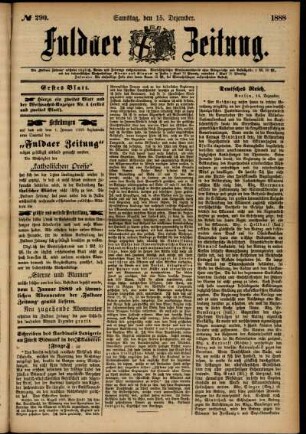 Erste Ausgabe vom Samstag, den 15. Dezember 1888.