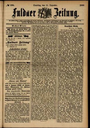 Erste Ausgabe vom Samstag, den 15. Dezember 1888.