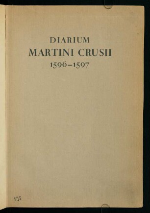 Diarium Martini Crusii 1596-1597