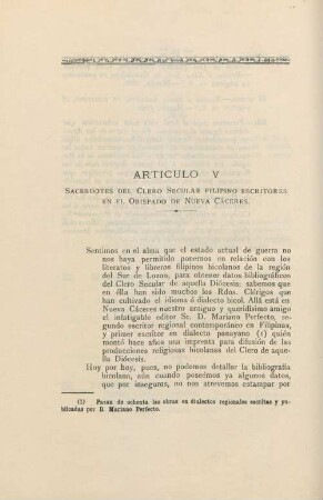 Artículo V. Sacerdotes del clero secular filipino escritores en el obispado de Nueva Cáceres