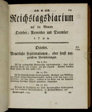 auf die Monate October, November und December 1794.