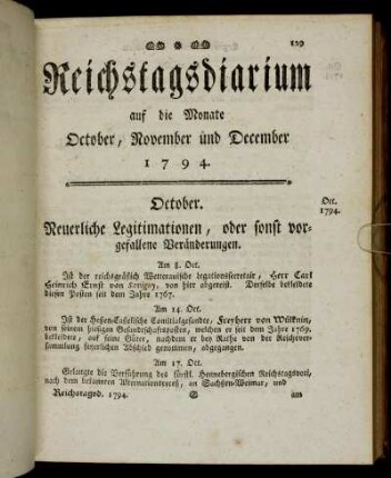 auf die Monate October, November und December 1794.
