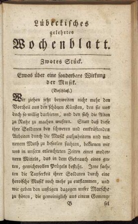 Lübeckisches gelehrtes Wochenblatt. Zwotes Stück.