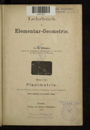 Teil 1: Planimetrie : mit 185 Figuren und einer Sammlung von 250 Aufgaben
