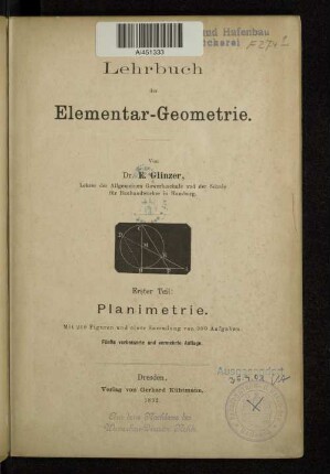 Teil 1: Planimetrie : mit 185 Figuren und einer Sammlung von 250 Aufgaben