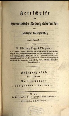 Zeitschrift für österreichische Rechtsgelehrsamkeit und politische Gesetzkunde. 1826,3, 1826,3