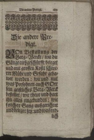 Die andere Predigt. Von Bestallung der Berg-Wercke [...]