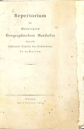 Repertorium zu Heusingers Geographischem Handatlas über alle Bekannte Länder des Erdbodens