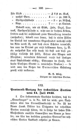 112. Protocoll-Auszug der technischen Section vom 14. Juli 1846.