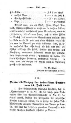 112. Protocoll-Auszug der technischen Section vom 14. Juli 1846.