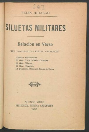 Siluetas militares : relación en verso ...