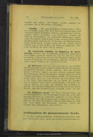 Gelatineplatten für photomechanische Zwecke