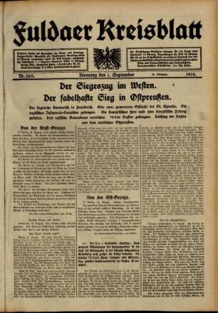 Ausgabe vom Dienstag, den 01. September 1914.