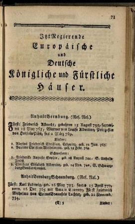 Itzt Regierende Europäische und Deutsche Königliche und Fürstliche Häuser