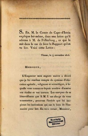 Rapport presenté a l'Empereur Alexandre sur les etablis de Mr. de Fellenberg a Hofwyl