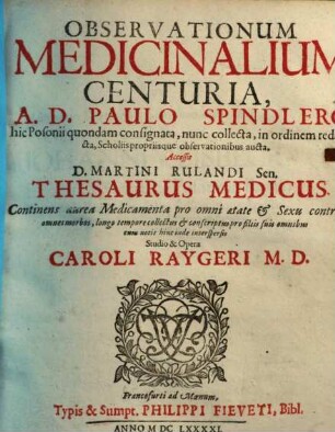 Observationum medicinalium centuria