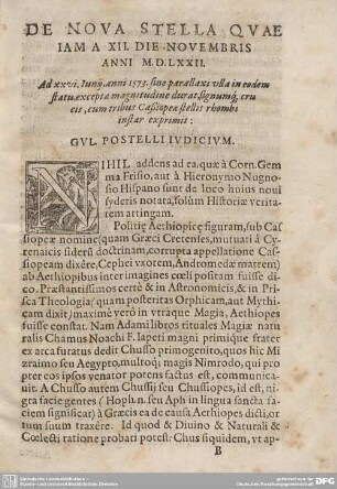 DE NOVA STELLA QUAE IAM A XII. DIE NOVEMBRIS ANNI M.D.LXXII.