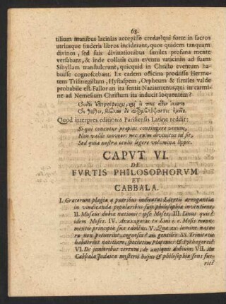 Caput VI. De Furtis Philosophorum Et Cabbala.