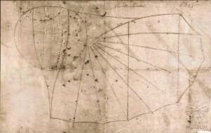 Werkstatt-Zeichnung Otto Lilienthals für Flugapparat