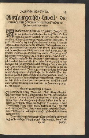Augsburgerisch Libell/ darinn der fünff Niderösterreichischen Landen beschwärung erledigt werden.