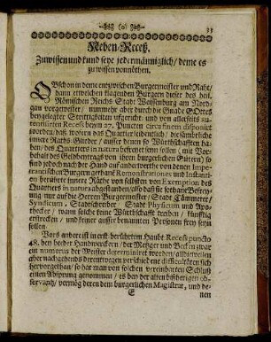 Neben-Receß. Zuwissen und kund seye jedermänniglich/ deme es zu wissen vonnöthen.
