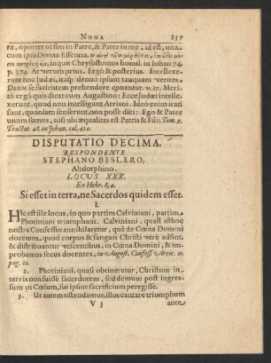 Disputatio Decima. Respondente M. Stephano Beslero, ...