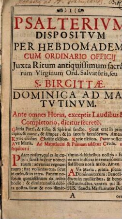 Psalterium Davidicum Monasticum Benedictinum pro Ord. Sanct. Brigittae